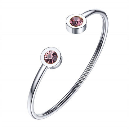 Womens Personalized Minimalist Stainless Steel Wire Bracelet With December Birthstone