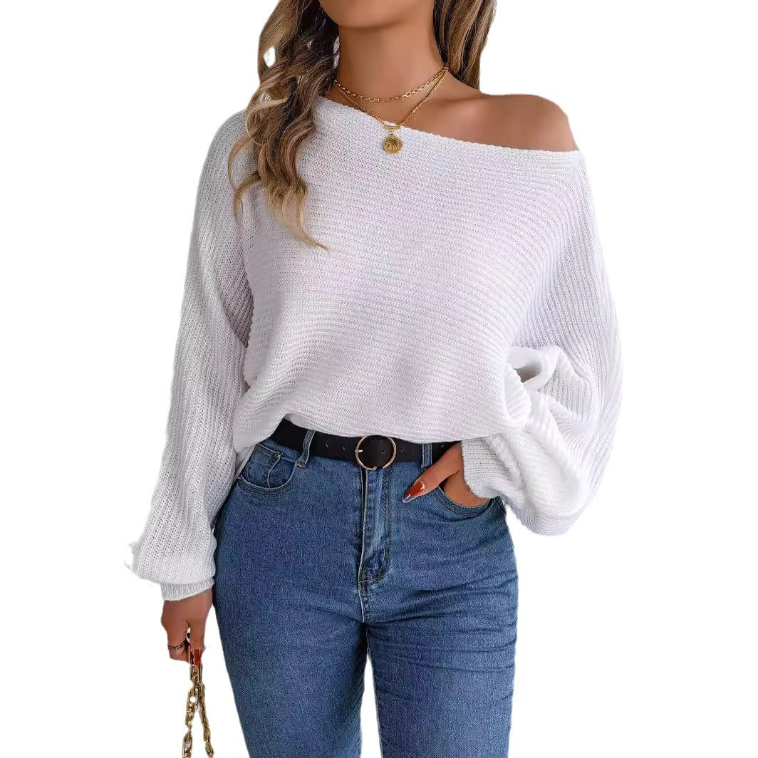Casual Solid Color Batwing Sleeve Pullover Sweater