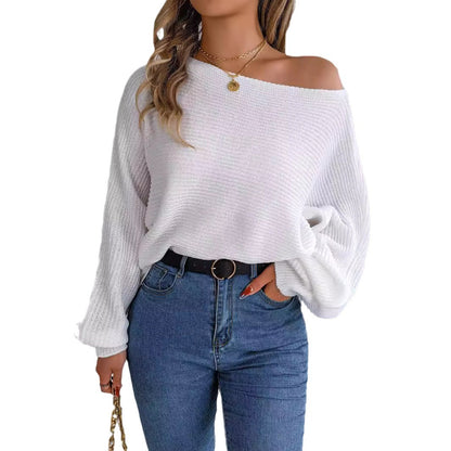 Casual Solid Color Batwing Sleeve Pullover Sweater