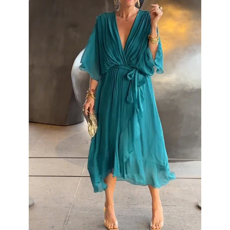 Batwing Sleeve V-Neck Summer Dress for Women