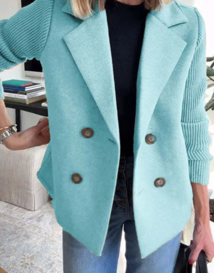Double Breasted Lapel Jacket Sleeves Splicing Design Coat