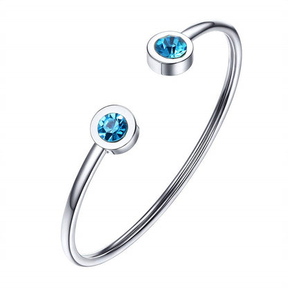 Womens Personalized Minimalist Stainless Steel Wire Bracelet With December Birthstone