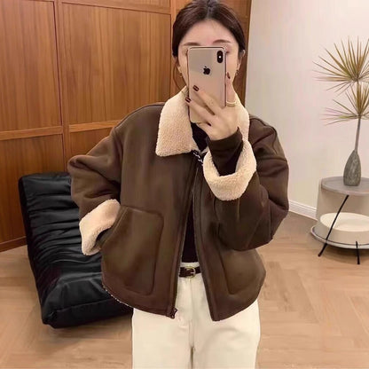 American Retro Warm Short Lapel Motorcycle Jacket