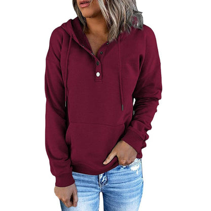 Long-Sleeved Hooded Sweatshirt with Pockets for Women