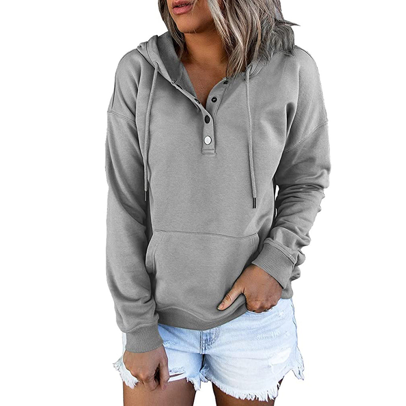 Long-Sleeved Hooded Sweatshirt with Pockets for Women