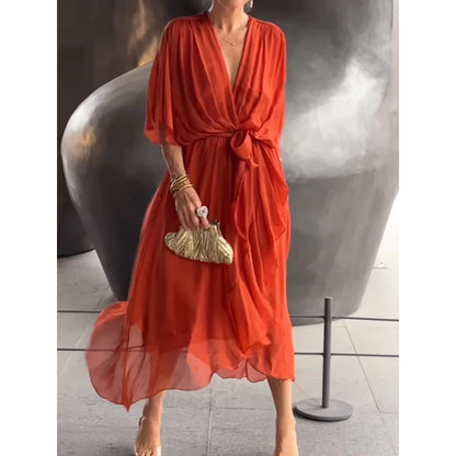 Batwing Sleeve V-Neck Summer Dress for Women