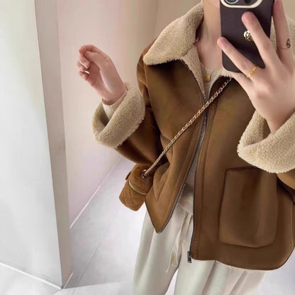 American Retro Warm Short Lapel Motorcycle Jacket