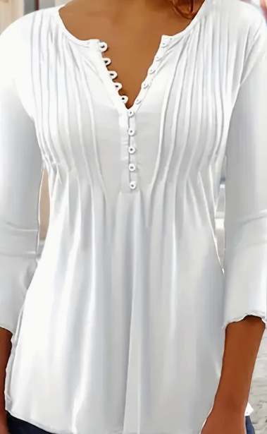 Button Front Ruched Blouse for Women