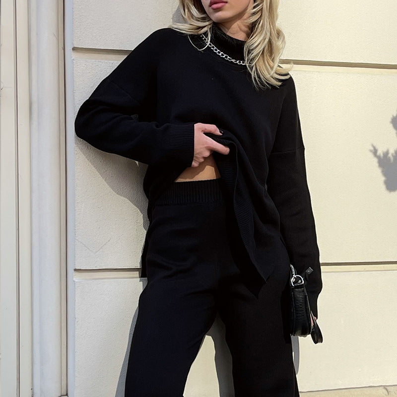 Fashion Split High Neck Versatile Sweater Women