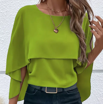 Solid Layered Cloak Sleeve Blouse for Women
