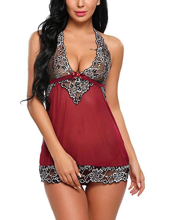 Sexy Women Nightwear V-Neck Lace