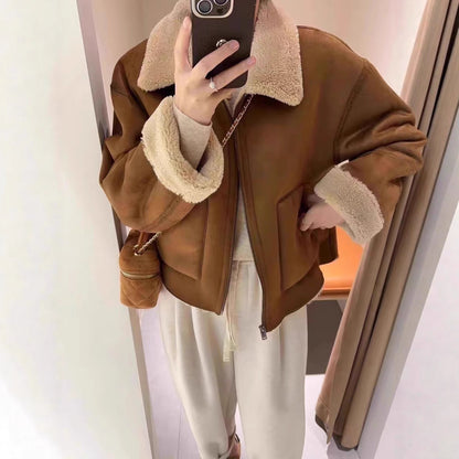 American Retro Warm Short Lapel Motorcycle Jacket