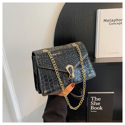 Womens Solid-Color Versatile Crocodile-Print Bag