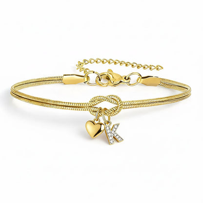 Diamond-Encrusted 26-Letter Heart Pendant Bracelet
