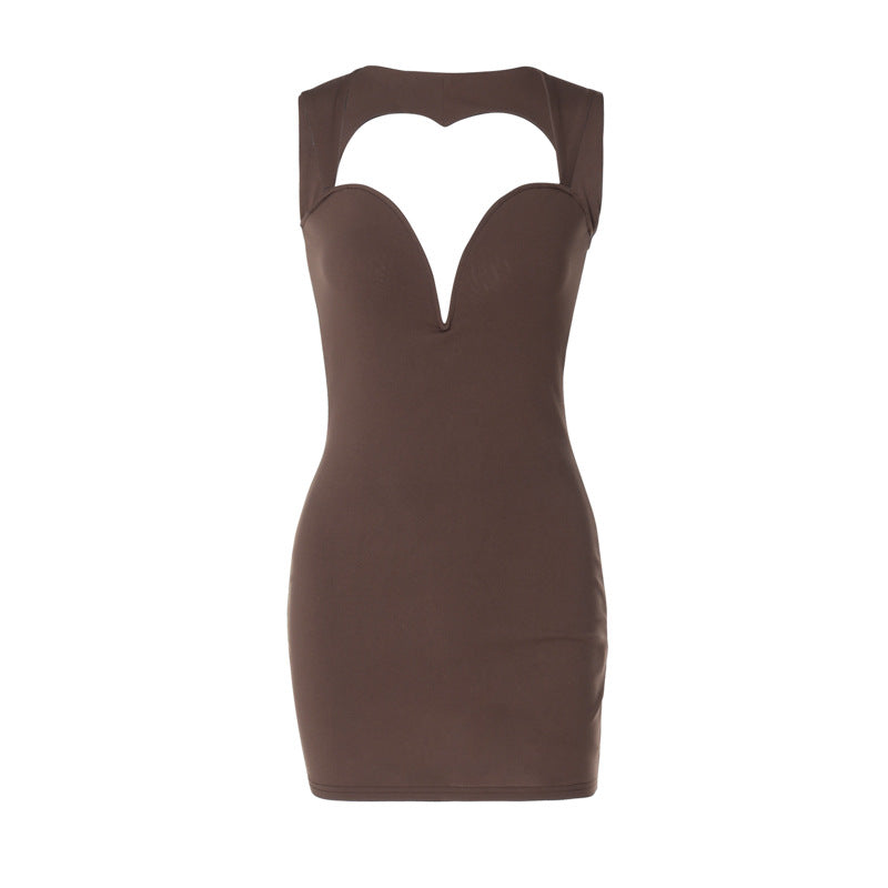 Deep V-neck Sleeveless Steel Ring Sheath Dress Women