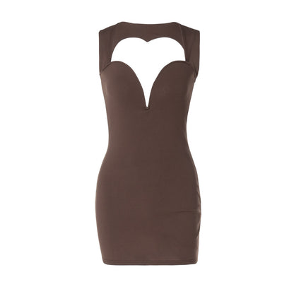 Deep V-neck Sleeveless Steel Ring Sheath Dress Women