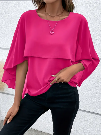 Solid Layered Cloak Sleeve Blouse for Women
