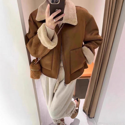 American Retro Warm Short Lapel Motorcycle Jacket