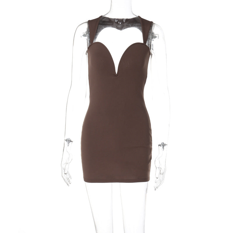 Deep V-neck Sleeveless Steel Ring Sheath Dress Women