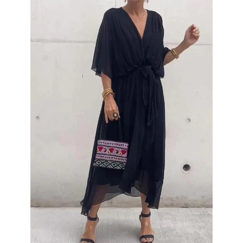 Batwing Sleeve V-Neck Summer Dress for Women