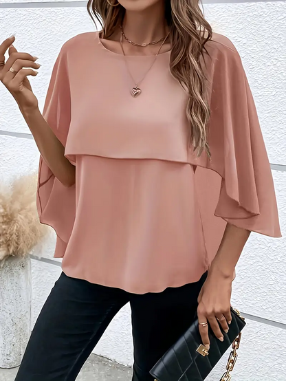 Solid Layered Cloak Sleeve Blouse for Women