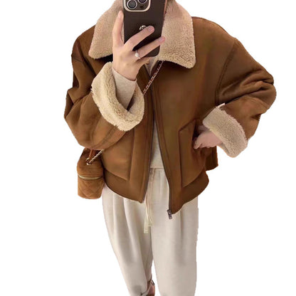 American Retro Warm Short Lapel Motorcycle Jacket