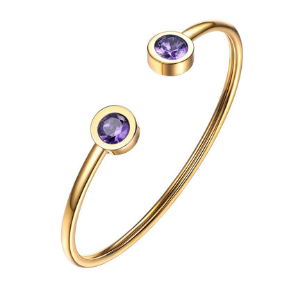 Womens Personalized Minimalist Stainless Steel Wire Bracelet With December Birthstone