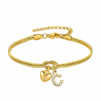 Diamond-Encrusted 26-Letter Heart Pendant Bracelet