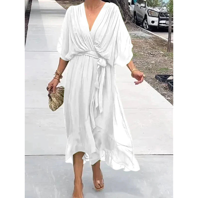 Batwing Sleeve V-Neck Summer Dress for Women