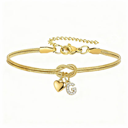 Diamond-Encrusted 26-Letter Heart Pendant Bracelet