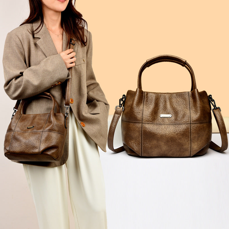 High-capacity Womens Soft Leather Shoulder Bag