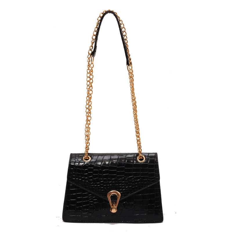 Womens Solid-Color Versatile Crocodile-Print Bag