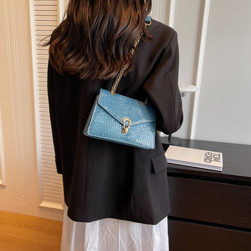 Womens Solid-Color Versatile Crocodile-Print Bag