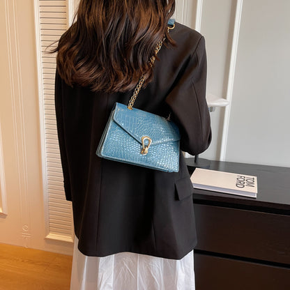 Womens Solid-Color Versatile Crocodile-Print Bag