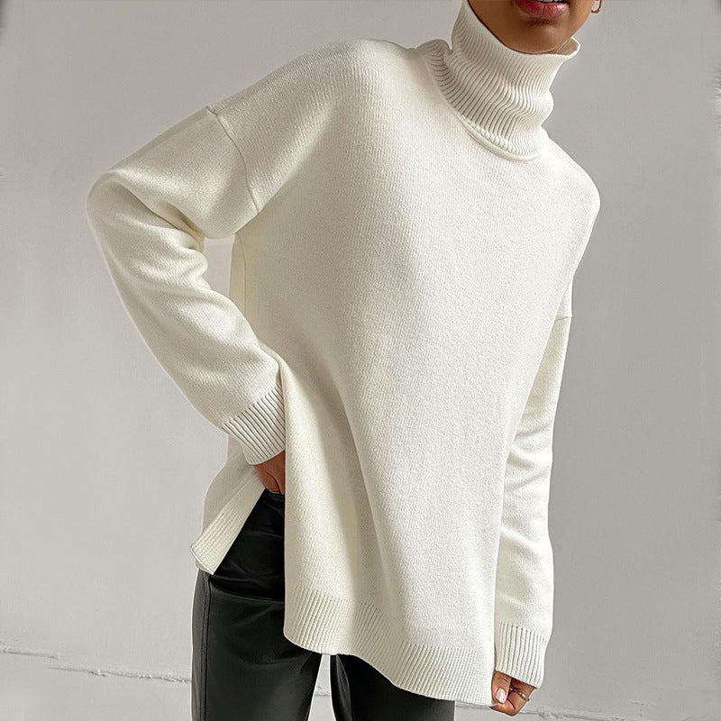 Fashion Split High Neck Versatile Sweater Women