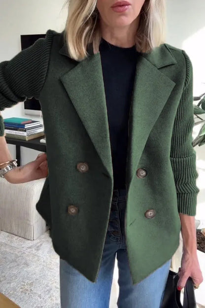 Double Breasted Lapel Jacket Sleeves Splicing Design Coat
