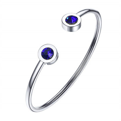 Womens Personalized Minimalist Stainless Steel Wire Bracelet With December Birthstone