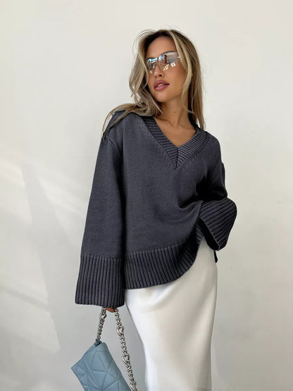 Women Solid Color Pullover Sweater Idle Style
