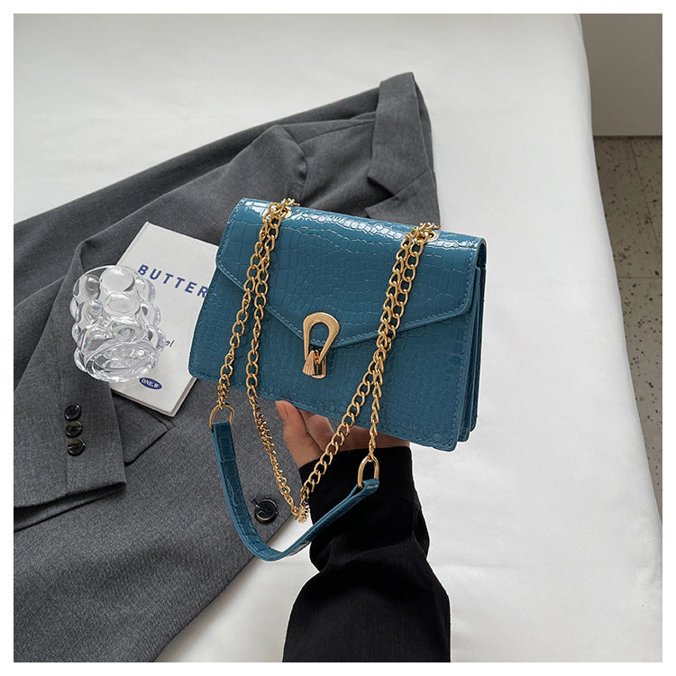 Womens Solid-Color Versatile Crocodile-Print Bag