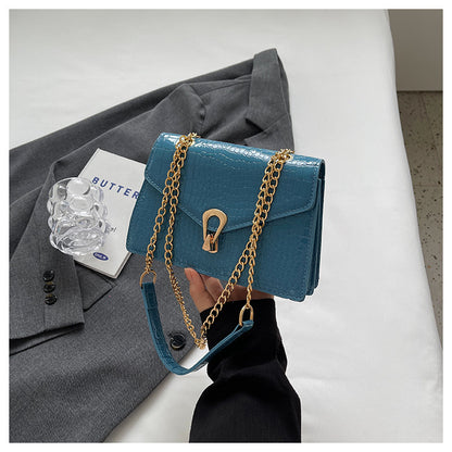 Womens Solid-Color Versatile Crocodile-Print Bag