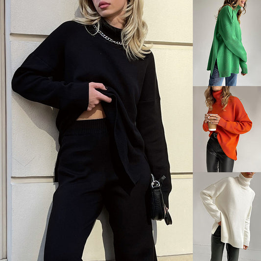 Fashion Split High Neck Versatile Sweater Women
