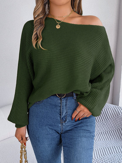 Casual Solid Color Batwing Sleeve Pullover Sweater