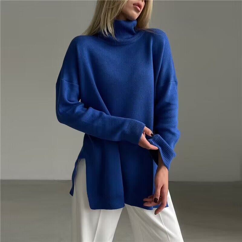 Fashion Split High Neck Versatile Sweater Women