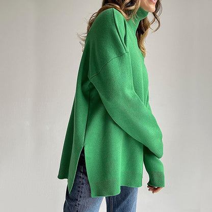 Fashion Split High Neck Versatile Sweater Women