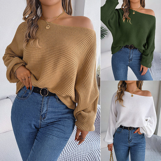 Casual Solid Color Batwing Sleeve Pullover Sweater
