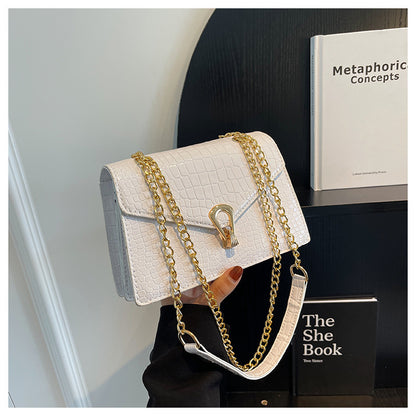 Womens Solid-Color Versatile Crocodile-Print Bag