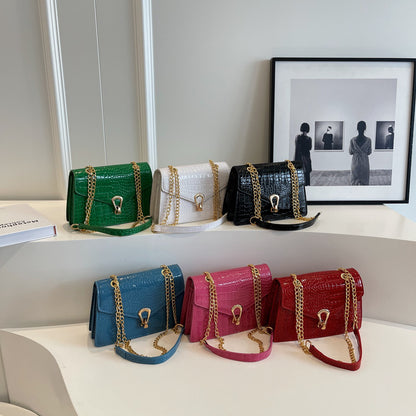 Womens Solid-Color Versatile Crocodile-Print Bag