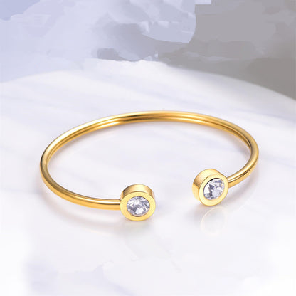 Womens Personalized Minimalist Stainless Steel Wire Bracelet With December Birthstone