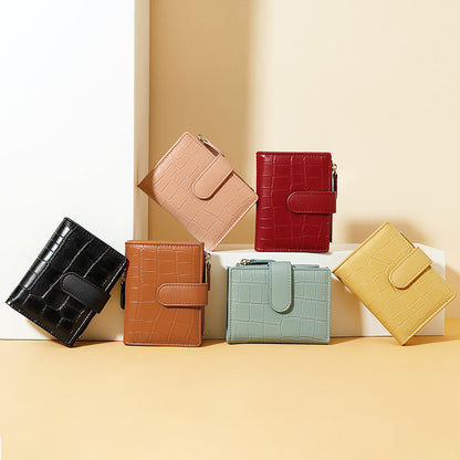Simple Retro Solid Color Zipper Clasp Mini Short Wallet