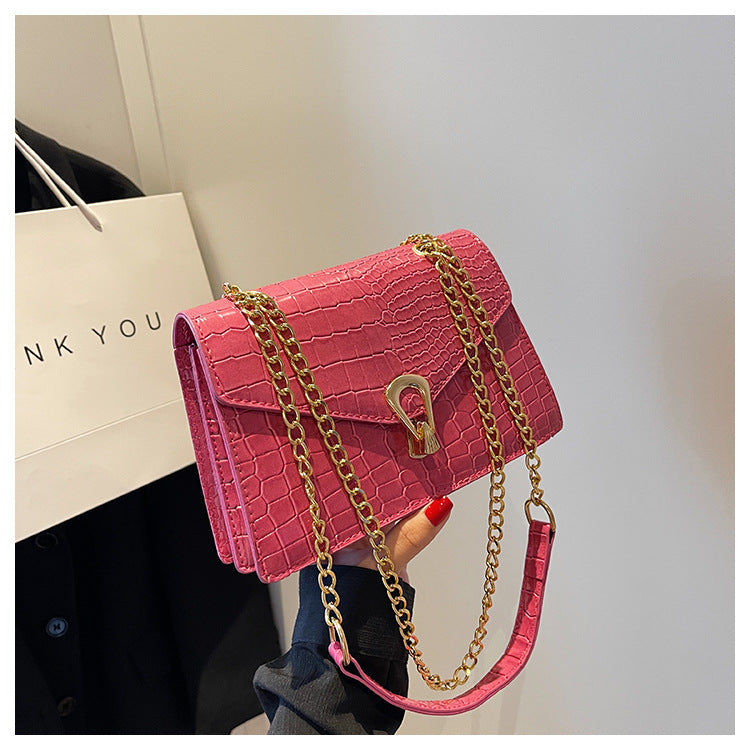 Womens Solid-Color Versatile Crocodile-Print Bag